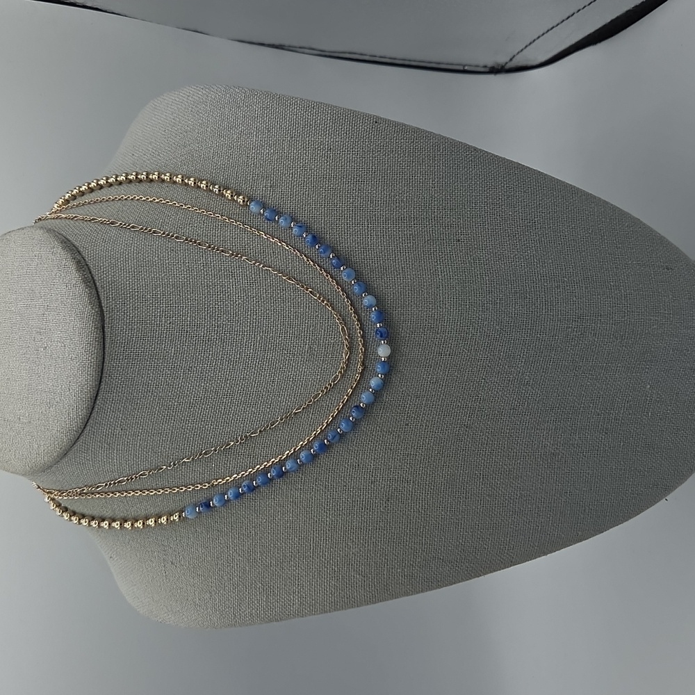 5 FOR $25! J. Crew Elegant Gold Tone Blue Beaded Necklace - Picture 2 of 5